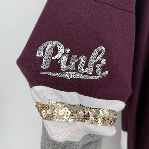 PINK Victoria's Secret Sequins V‎ Neck Long Sleeve Sweatshirt Burgundy XS - Picture 16 of 16